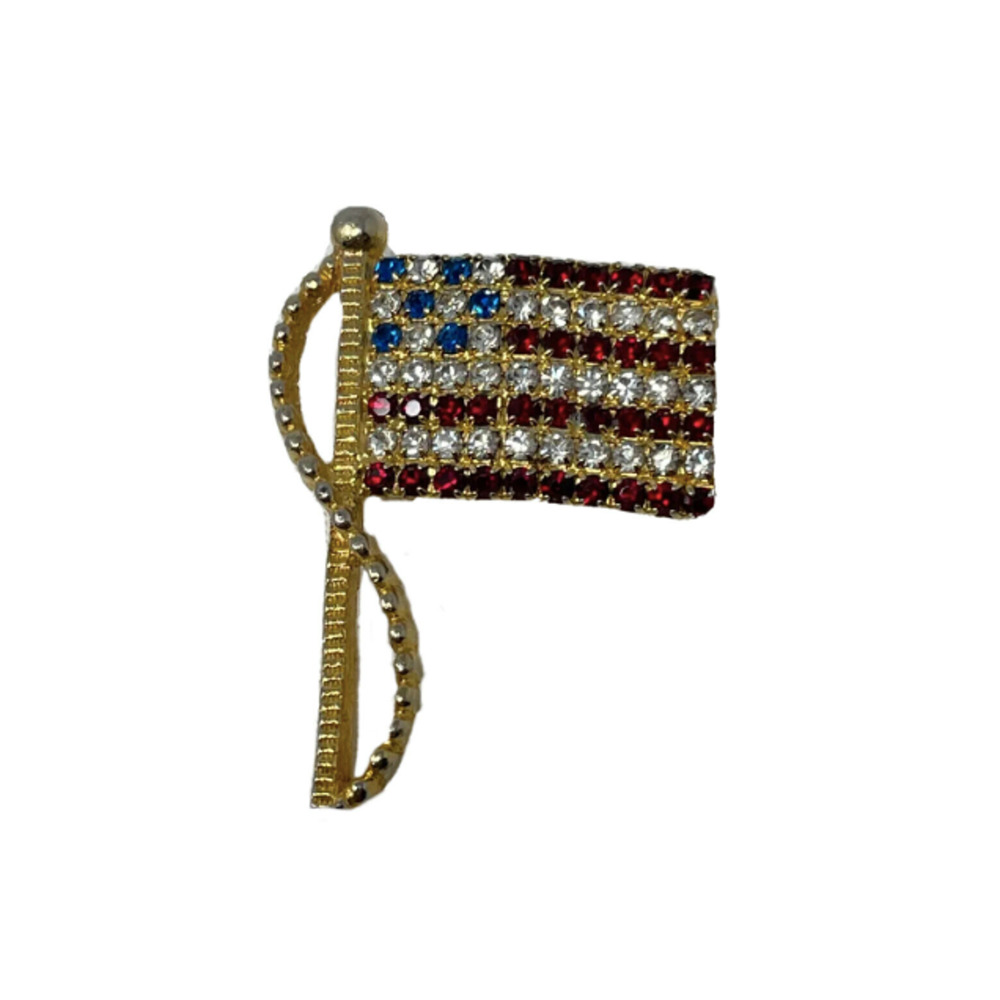 Vintage American Flag‎ Pin Patriot Rhinestone & Crystal Marked Rafaelian Brooch